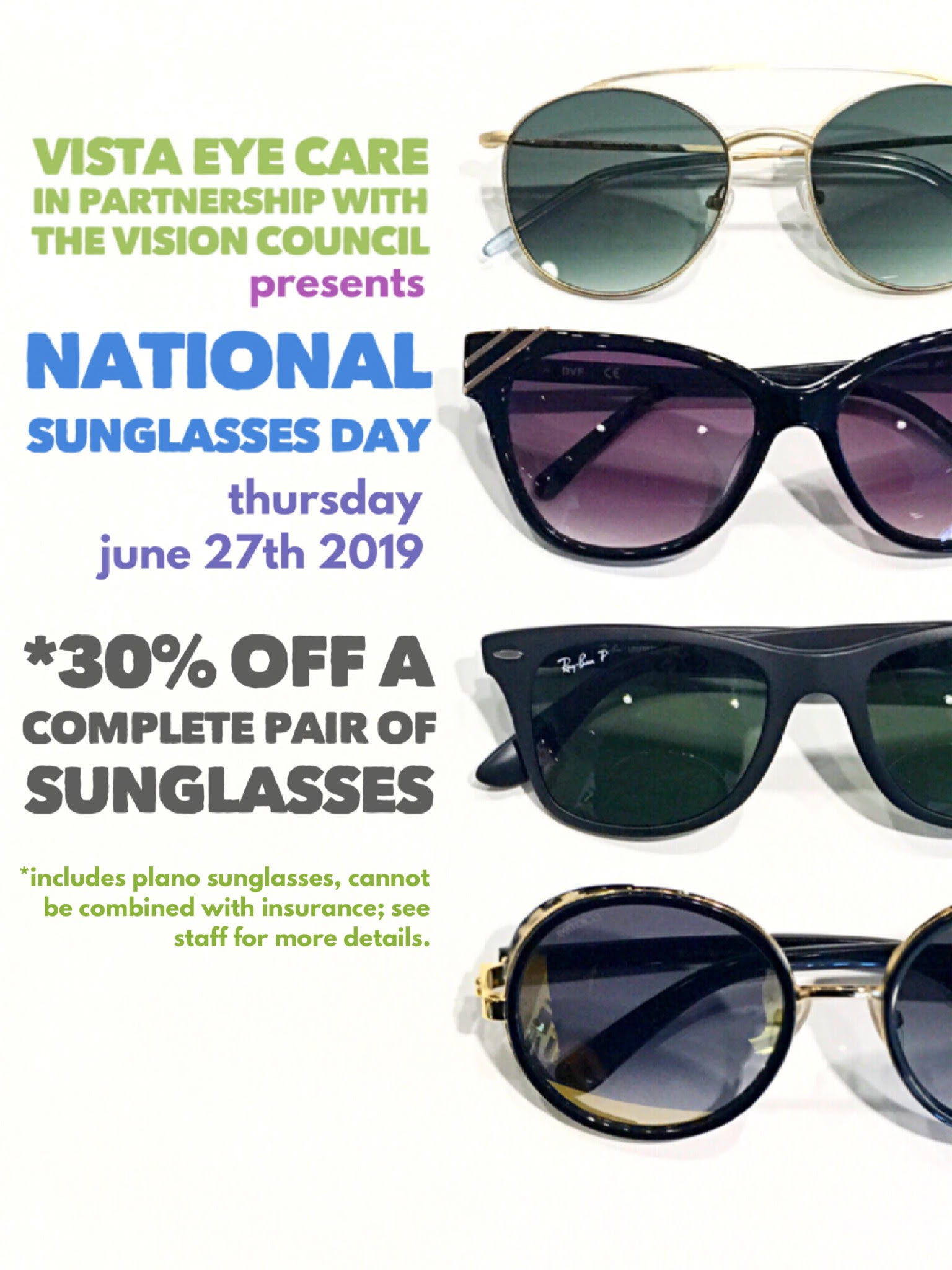Join Us For National Sunglasses Day on Thursday, June 27th! Vista Eye